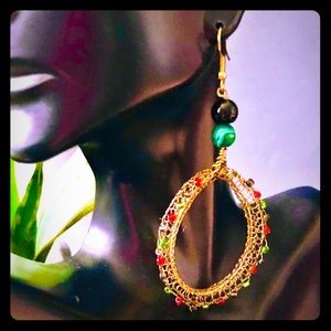 Handmade Wire Crocheted Beaded  Dangle Earrings.